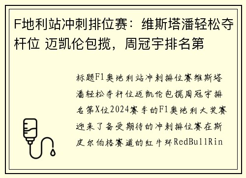 F地利站冲刺排位赛：维斯塔潘轻松夺杆位 迈凯伦包揽，周冠宇排名第