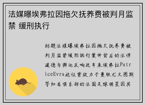 法媒曝埃弗拉因拖欠抚养费被判月监禁 缓刑执行