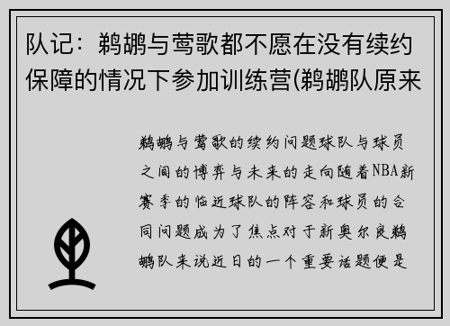 队记：鹈鹕与莺歌都不愿在没有续约保障的情况下参加训练营(鹈鹕队原来叫什么)